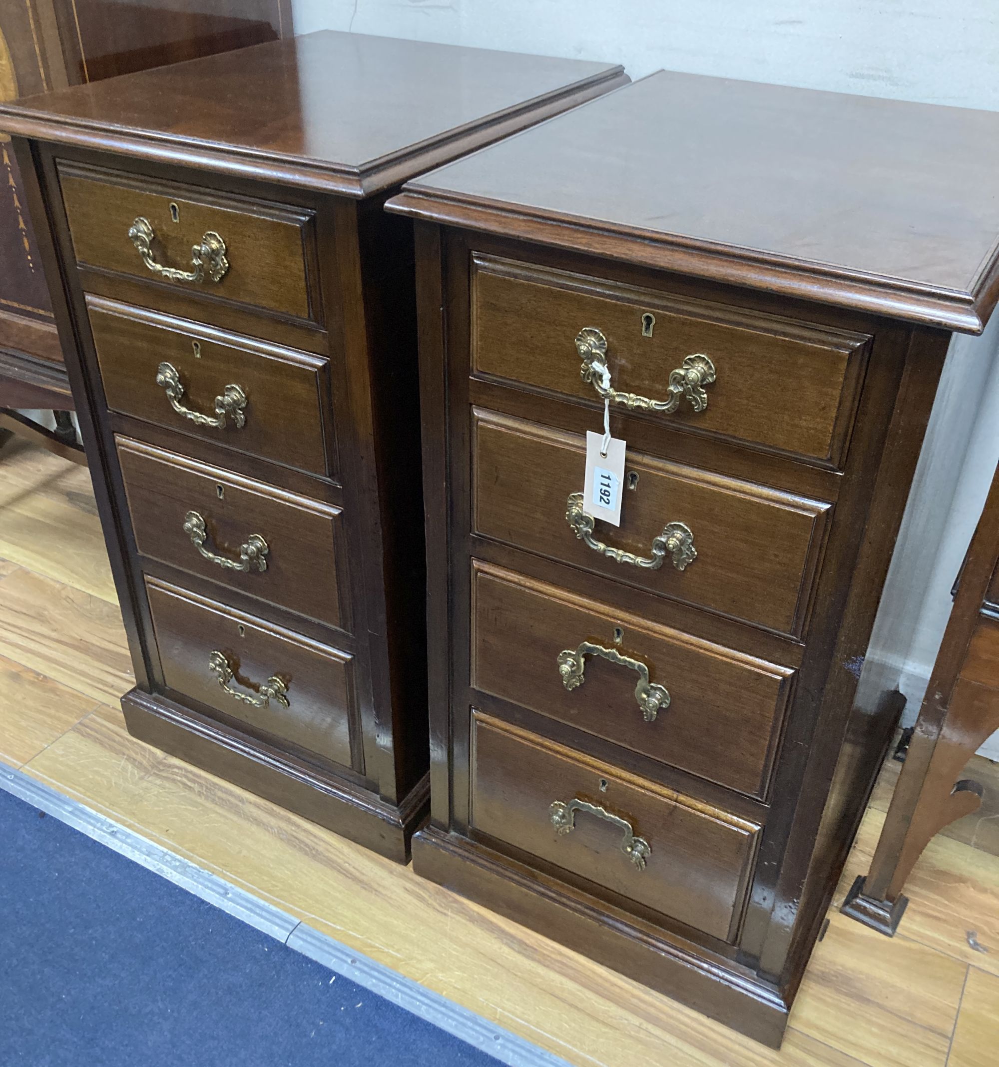 A pair of late Victorian mahogany chests, width 42cm, depth 49cm, height 75cm